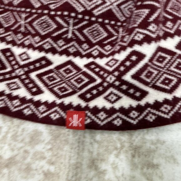 Krimson Klover Hat Beanie Pom Pom Womens One Size Burgundy White Fair Isle Wool - Picture 2 of 8